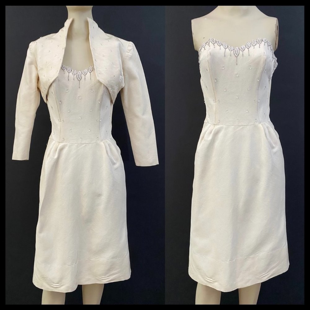 40s/50s Beaded Strapless Dress With Bolero Jacket